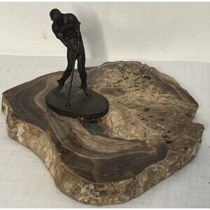Hal Reed Bronze Sculpture Golfer Putter 1973 Granite Slab MCM Brutalist Signed
